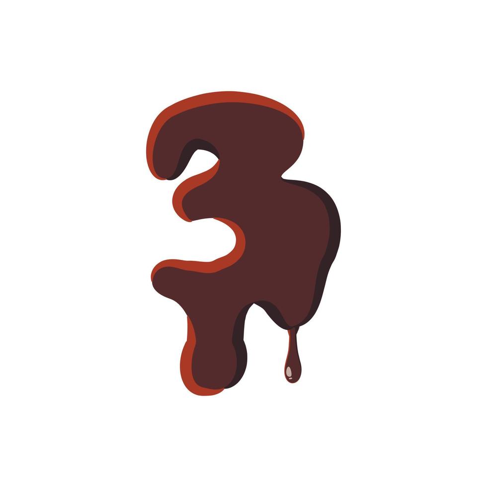 número 3 del alfabeto latino hecho de chocolate vector