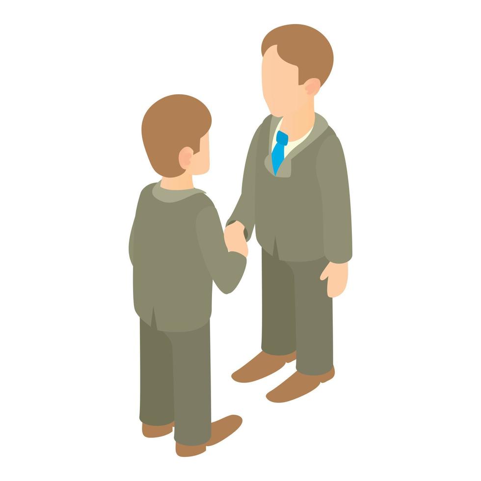 Two businessmen shaking hands icon, cartoon style vector