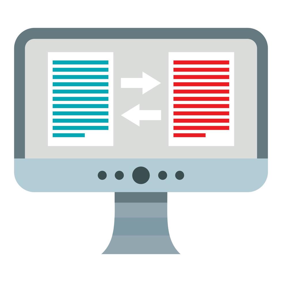 Translation of text on computer icon, flat style vector