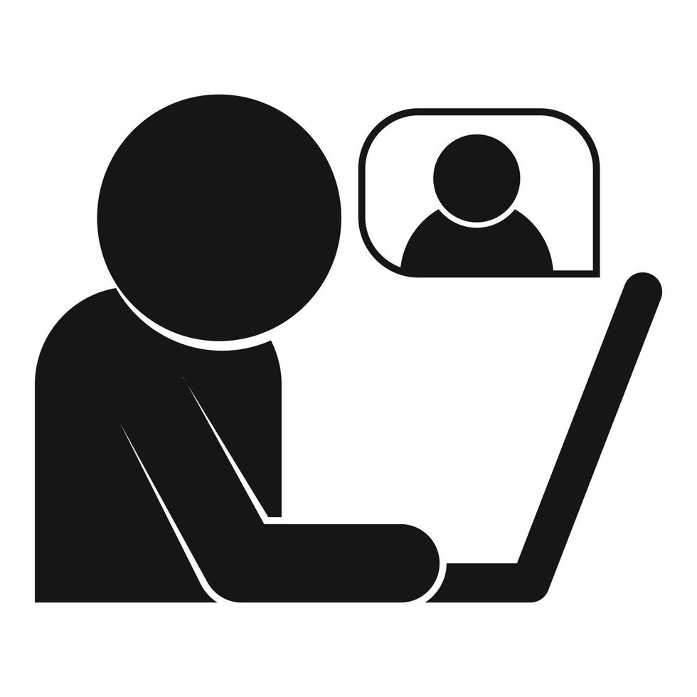 Laptop video call icon, simple style vector