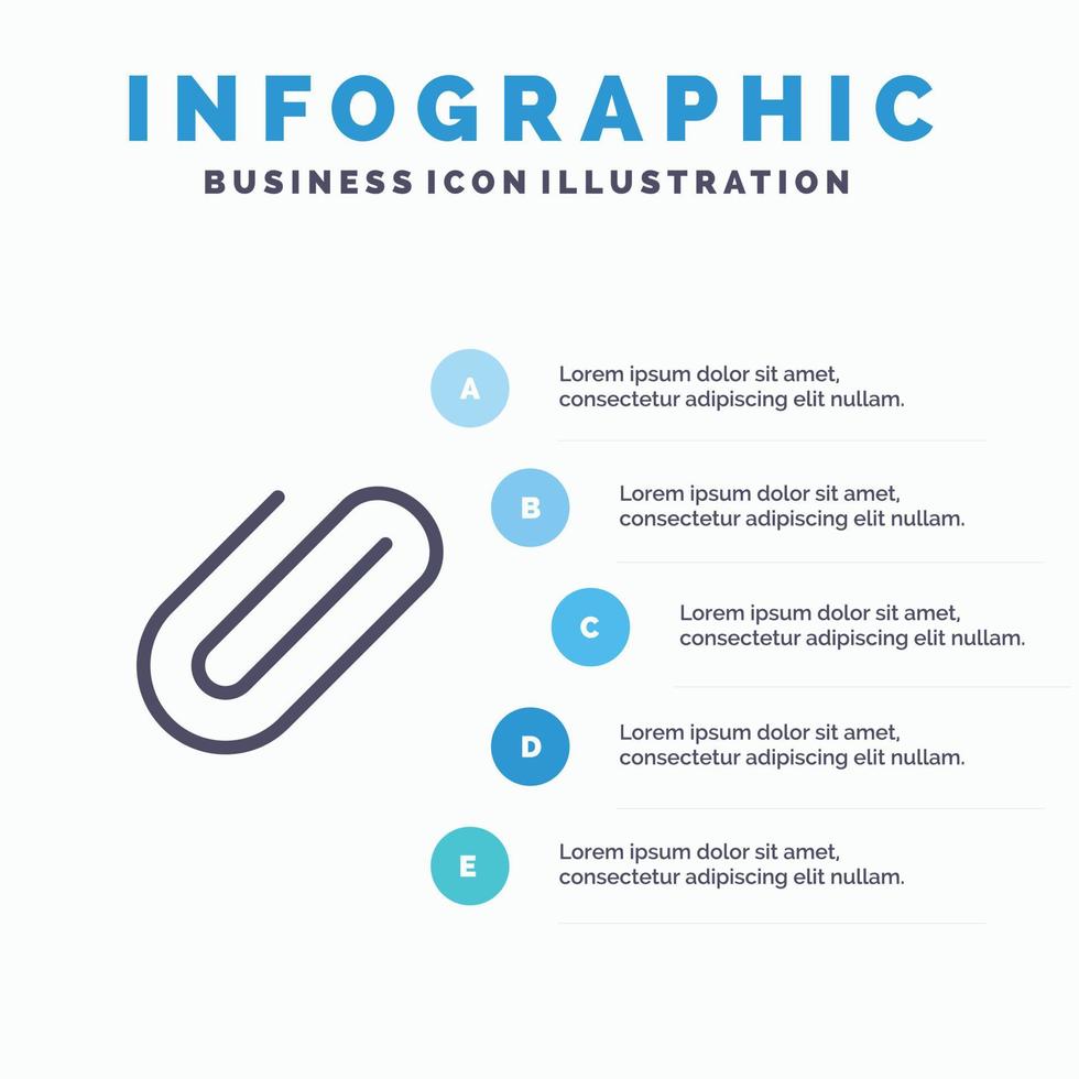 icono de línea de papel de clip de carpeta de archivos adjuntos con fondo de infografía de presentación de 5 pasos vector