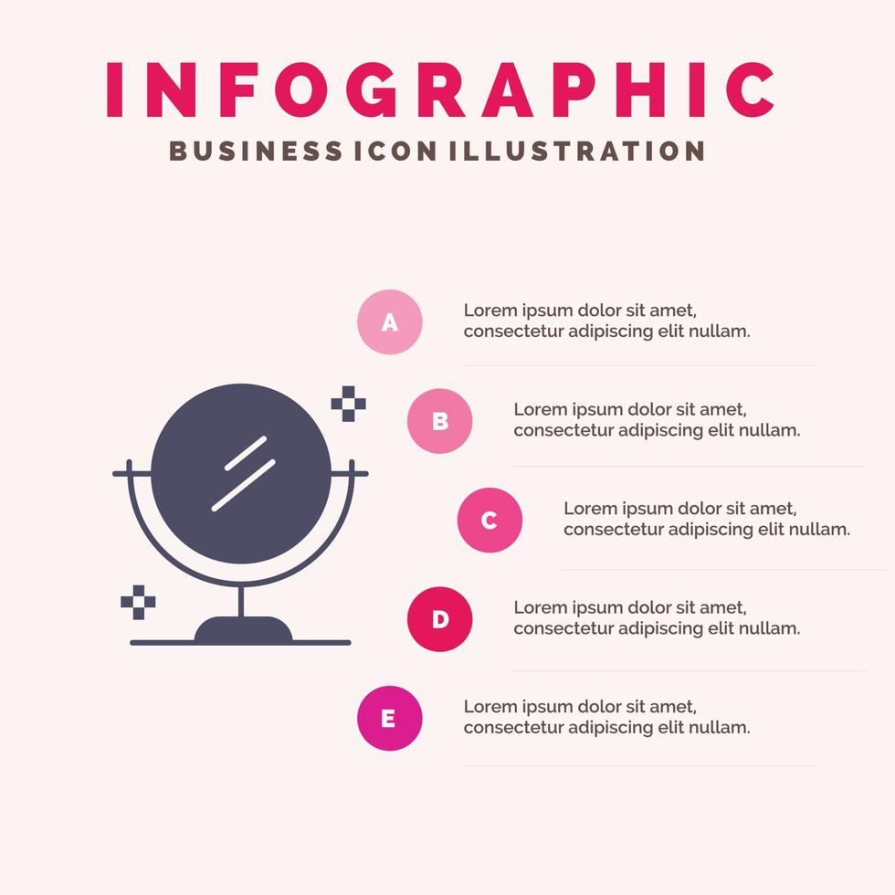 espejo limpieza limpiar sólido icono infografía 5 pasos presentación antecedentes vector