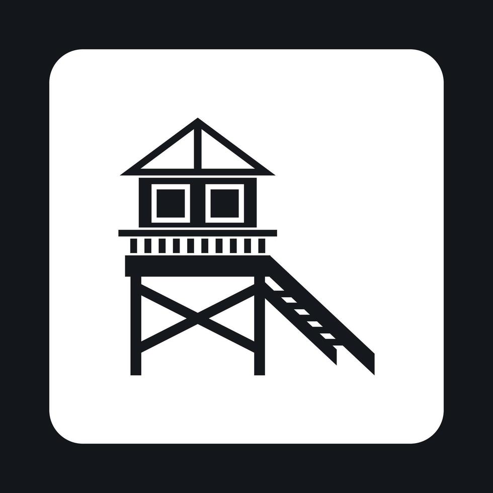 cabina de rescate en el icono de la playa, estilo simple vector
