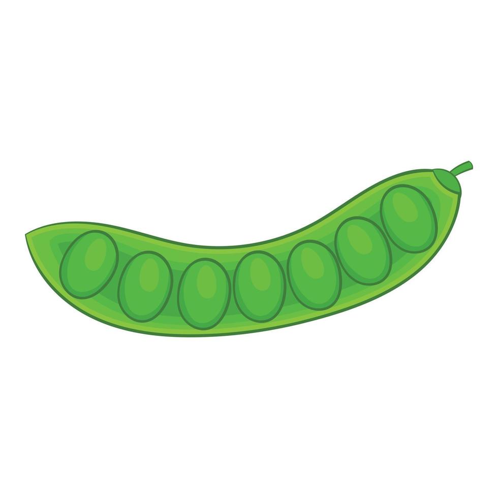 Green pea pod icon, cartoon style vector