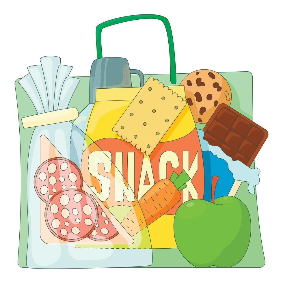 bolsa con conjunto de iconos de compras, estilo plano vector