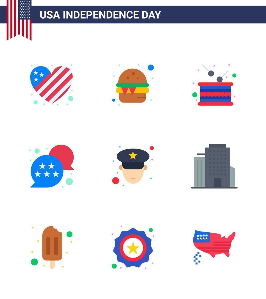 4th July USA Happy Independence Day Icon Symbols Group of 9 Modern Flats of man star day usa independence Editable USA Day Vector Design Elements