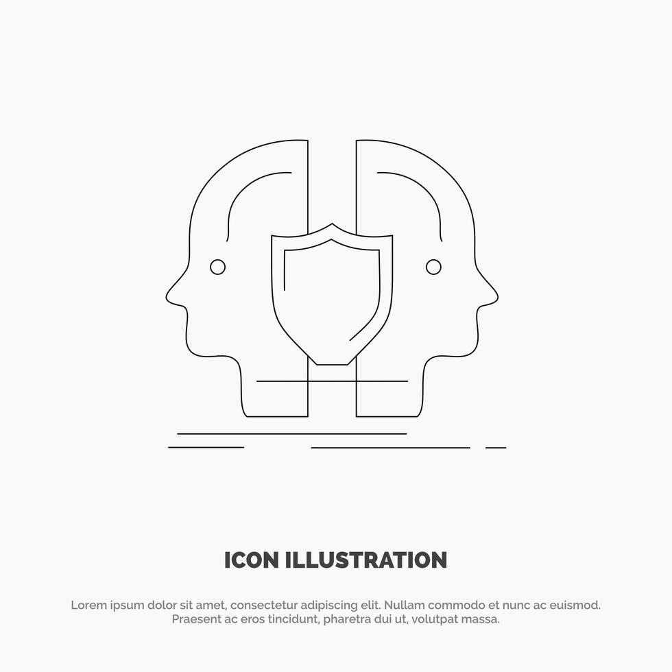 Man Face Dual Identity Shield Line Icon Vector