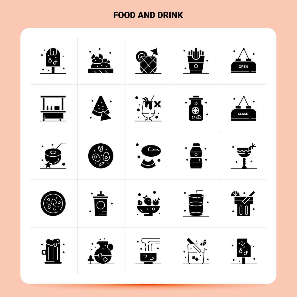 Solid 25 Food And Drink Icon set Vector Glyph Style Design Black Icons Set Web and Mobile Business ideas design Vector Illustration