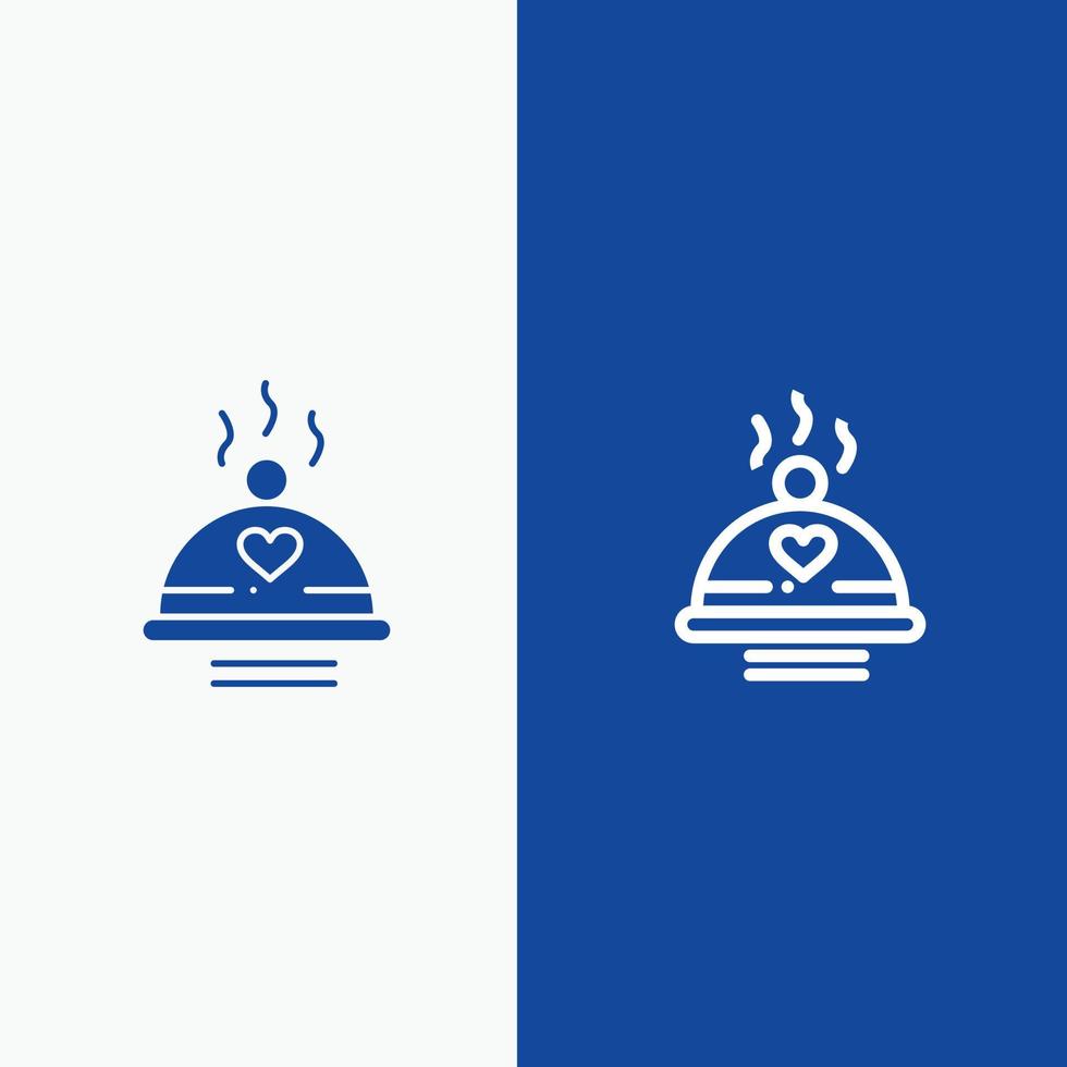 cena comida barbacoa amor san valentín línea y glifo icono sólido banner azul línea y glifo icono sólido banner azul vector