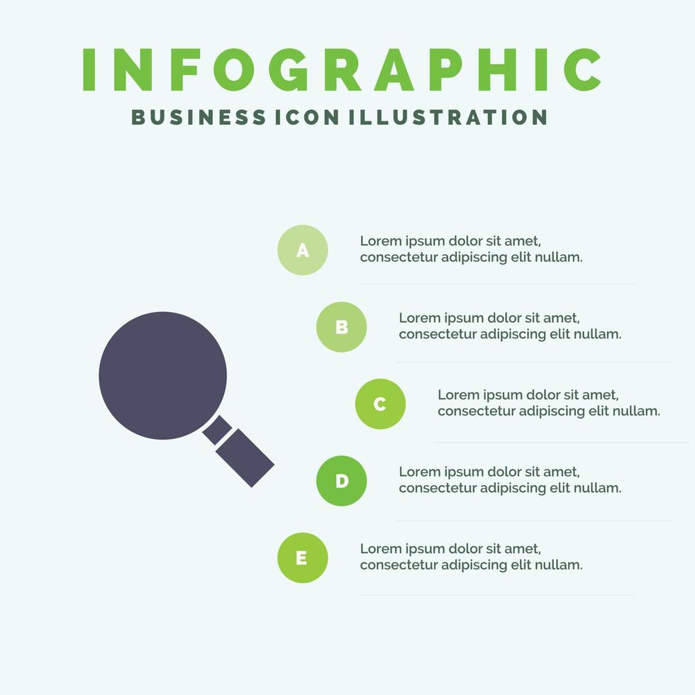 mirada de vidrio lupa búsqueda icono sólido infografía 5 pasos presentación antecedentes vector