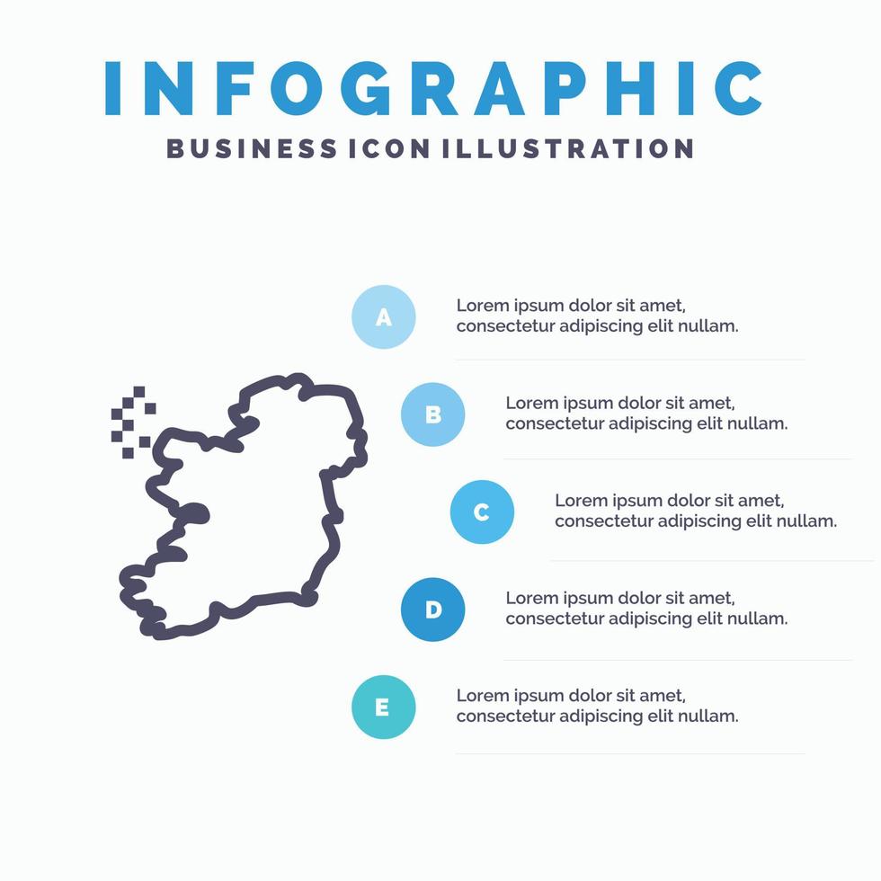 icono de línea de irlanda del mapa mundial con fondo de infografía de presentación de 5 pasos vector