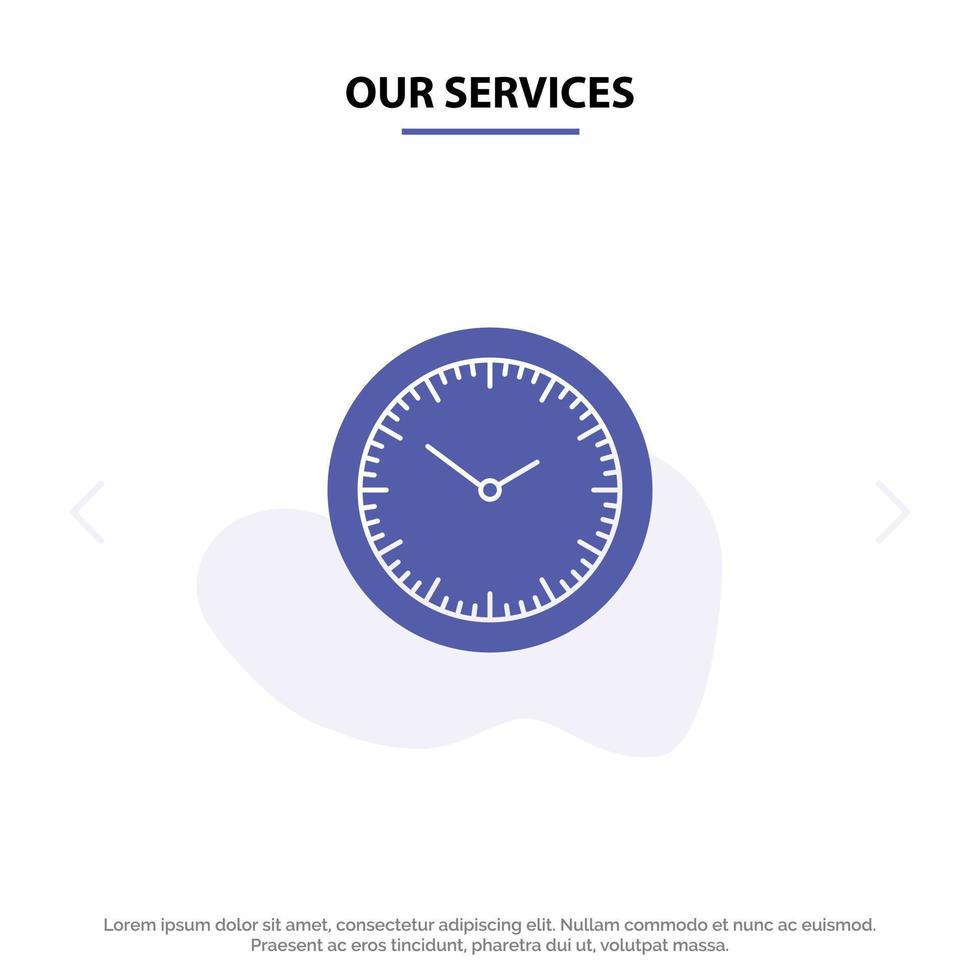 Our Services Time Watch Minutes Timer Solid Glyph Icon Web card Template vector