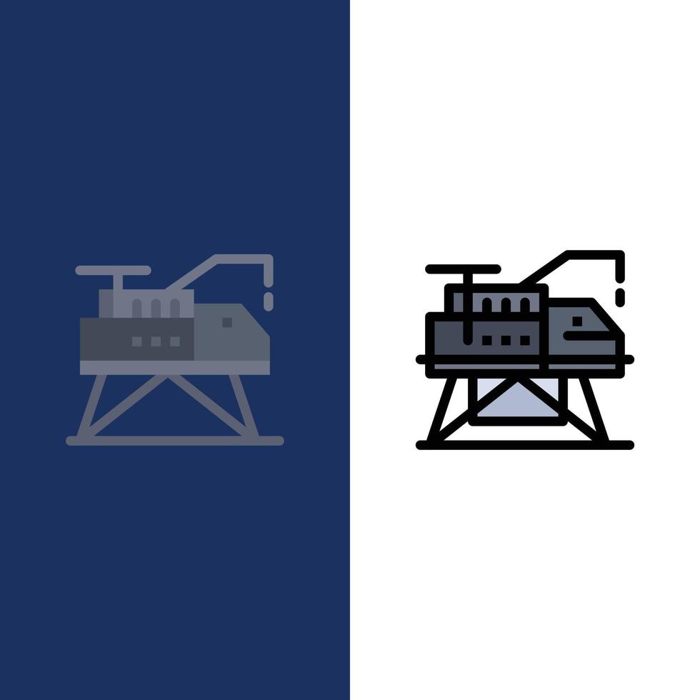 Construction Engineering Laboratory Platform  Icons Flat and Line Filled Icon Set Vector Blue Background