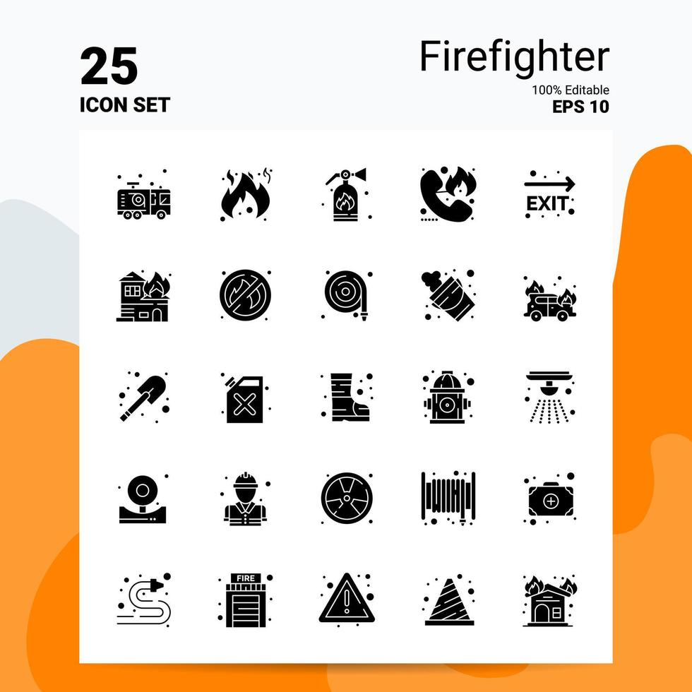 25 Firefighter Icon Set 100 Editable EPS 10 Files Business Logo Concept Ideas Solid Glyph icon design vector
