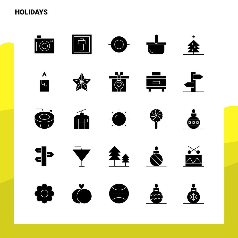 conjunto de iconos de 25 días festivos plantilla de ilustración de vector de icono de glifo sólido para ideas web y móviles para empresa comercial