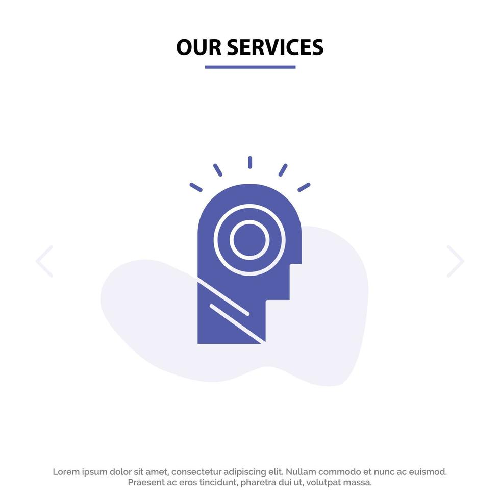 Our Services Idea Light Man Hat Solid Glyph Icon Web card Template vector