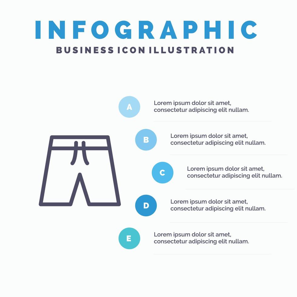 icono de línea de pantalones cortos de ropa de playa con fondo de infografía de presentación de 5 pasos vector