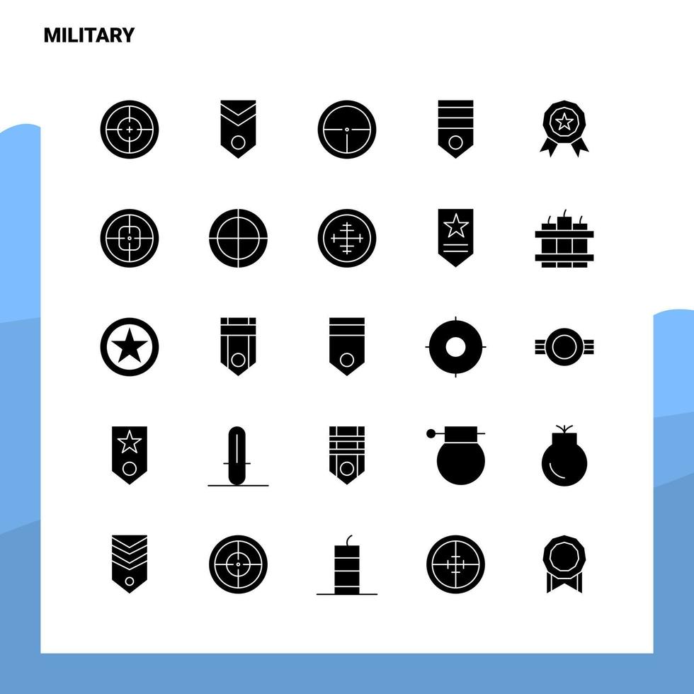 25 Military Icon set Solid Glyph Icon Vector Illustration Template For Web and Mobile Ideas for business company