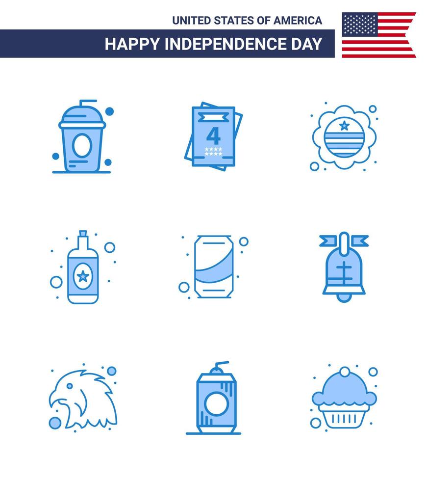 Stock Vector Icon Pack of American Day 9 Line Signs and Symbols for soda beer country wine alcohol Editable USA Day Vector Design Elements