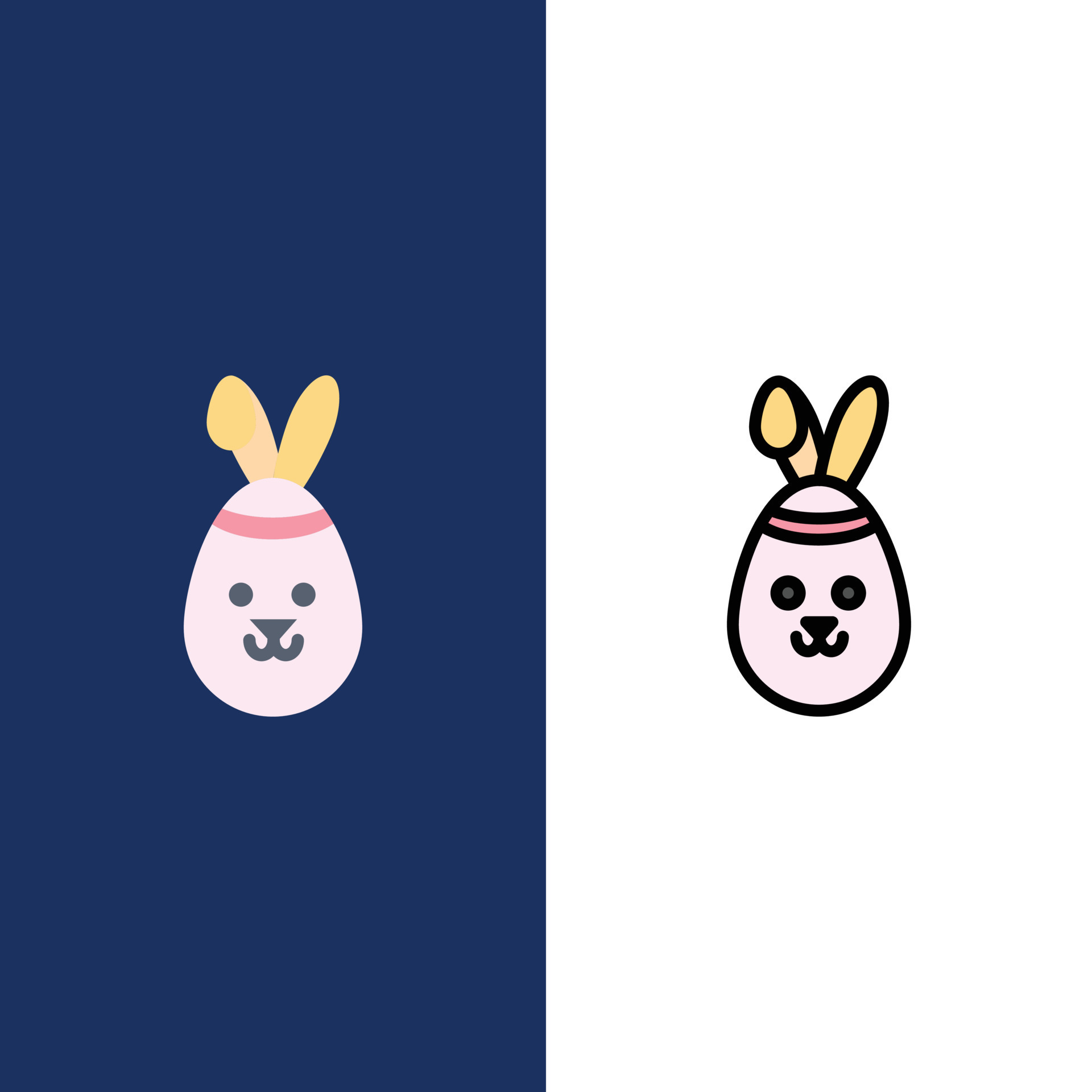 Rabbit Easter Bunny Icons Flat and Line Filled Icon Set Vector Blue