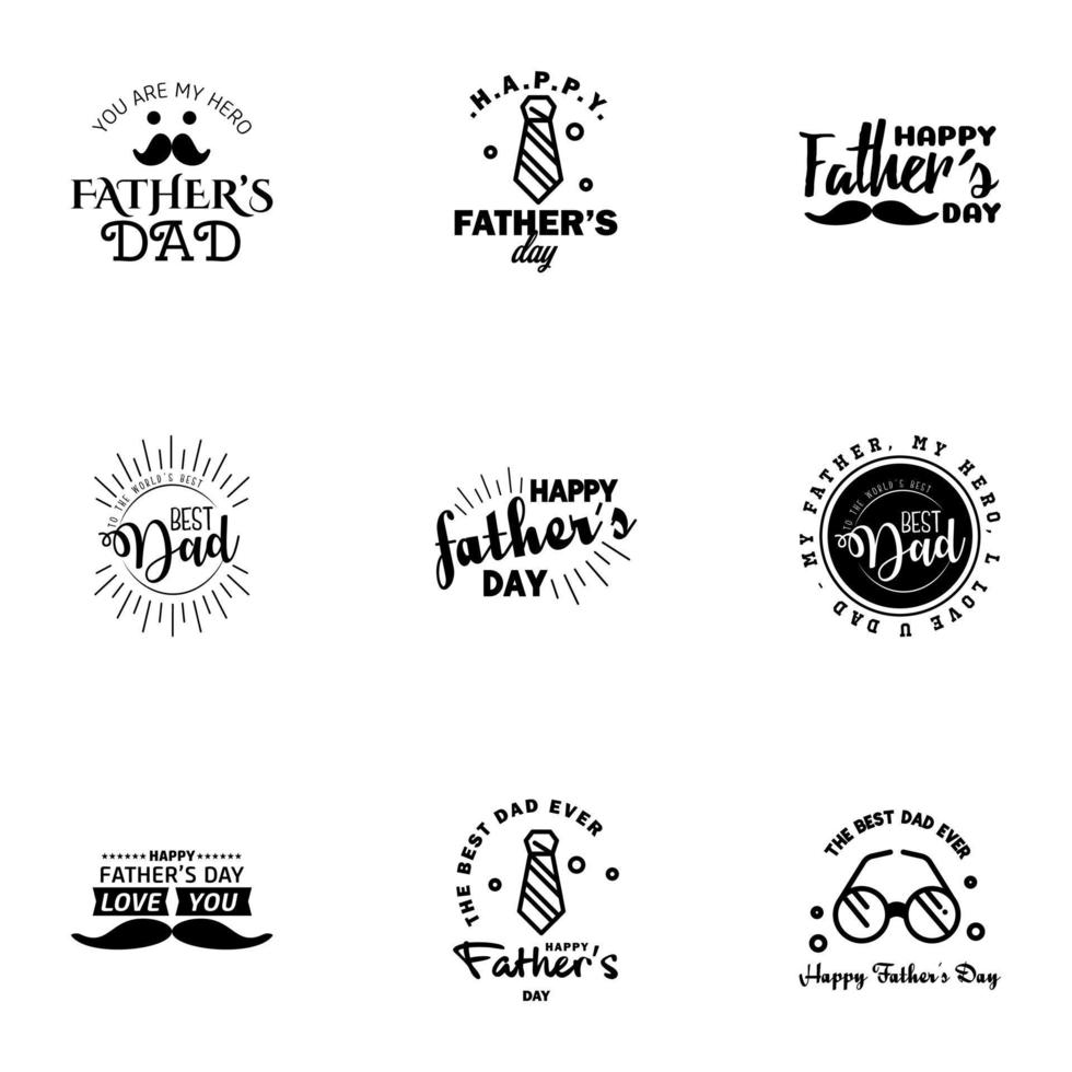 9 Black Happy Fathers Day Design Collection A set of twelve brown colored vintage style Fathers Day Designs on light background Editable Vector Design Elements