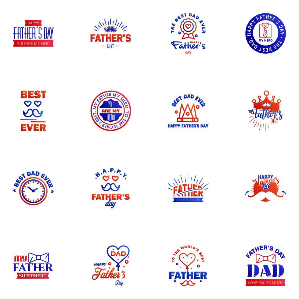 Happy fathers day 16 Blue and red Typography Fathers day background design Fathers day greeting card Editable Vector Design Elements