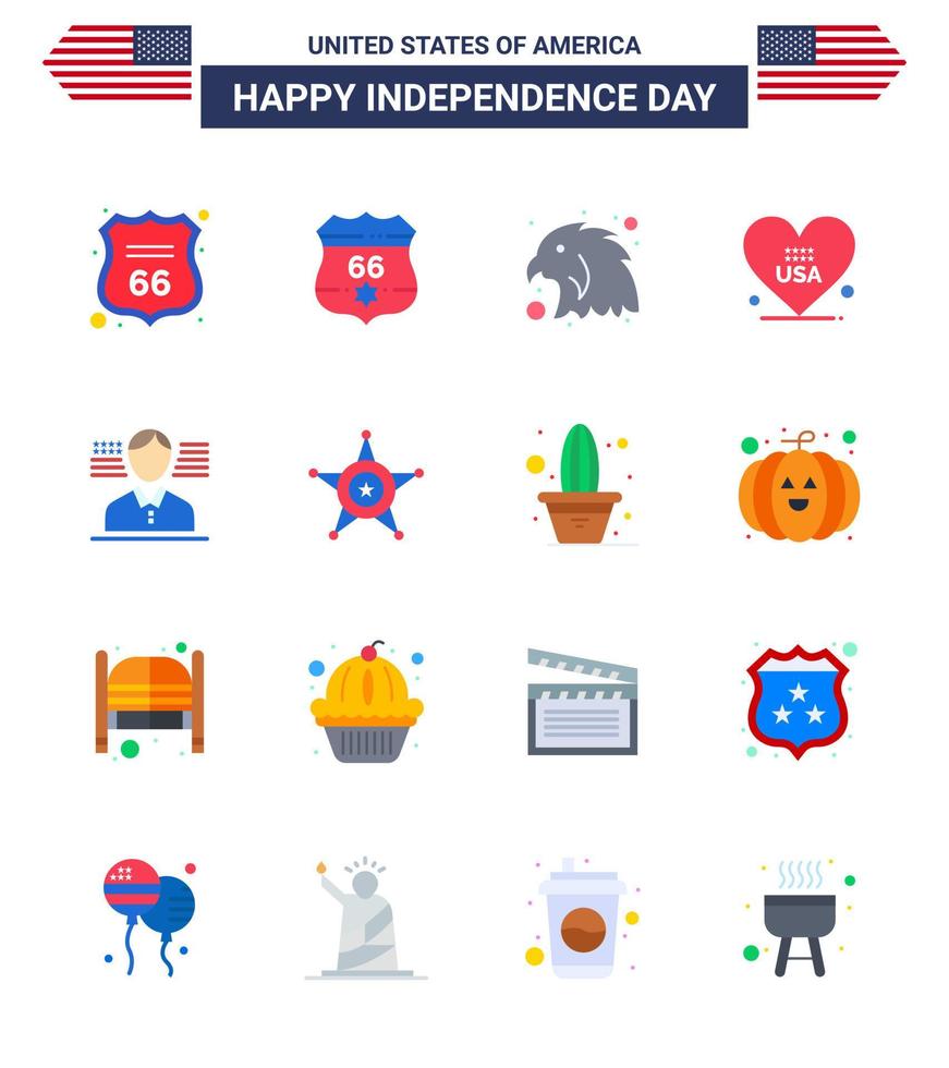 4th July USA Happy Independence Day Icon Symbols Group of 16 Modern Flats of flag man animal usa love Editable USA Day Vector Design Elements