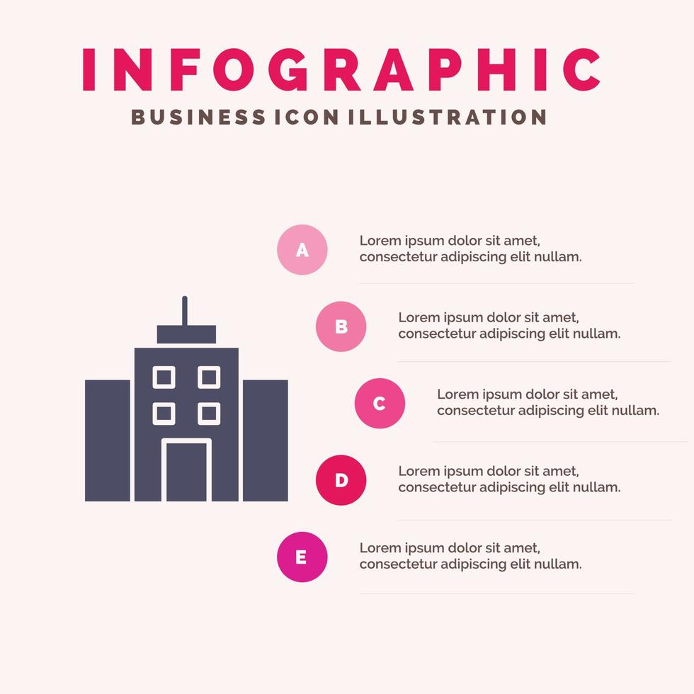 edificio interfaz de oficina de usuario icono sólido infografía 5 pasos fondo de presentación vector