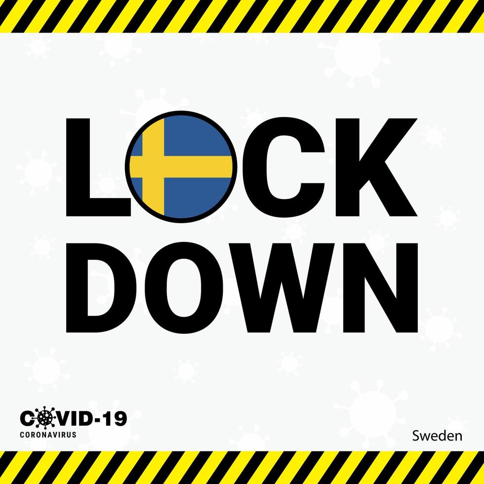 tipografía de bloqueo de coronavirus suecia con bandera de país diseño de bloqueo de pandemia de coronavirus vector