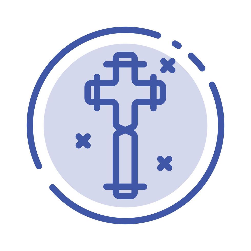 celebración cruz cristiana pascua azul línea punteada icono de línea vector