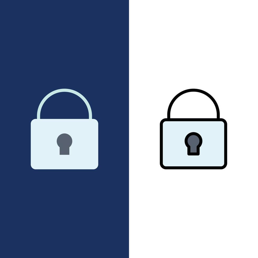 Lock Security Locked Login  Icons Flat and Line Filled Icon Set Vector Blue Background