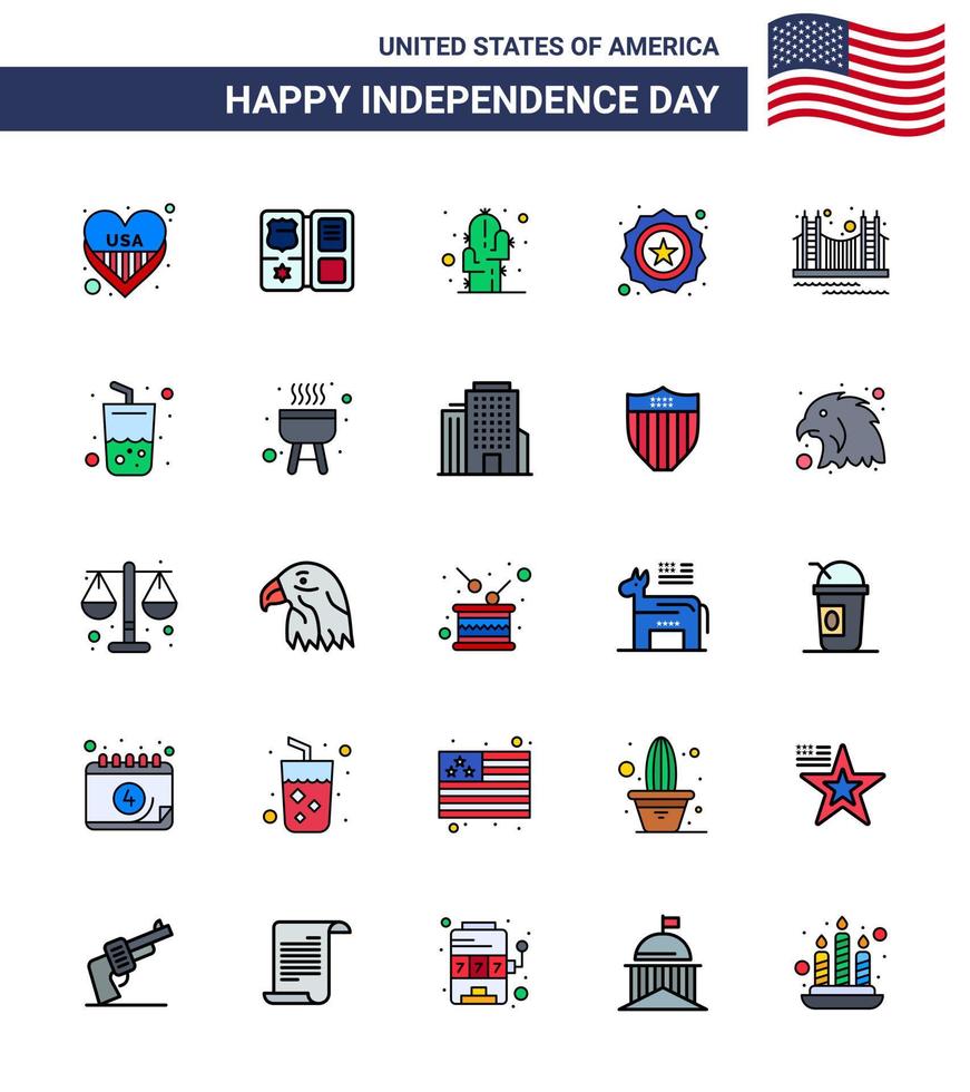 Set of 25 USA Day Icons American Symbols Independence Day Signs for gate flag cactus badge american Editable USA Day Vector Design Elements