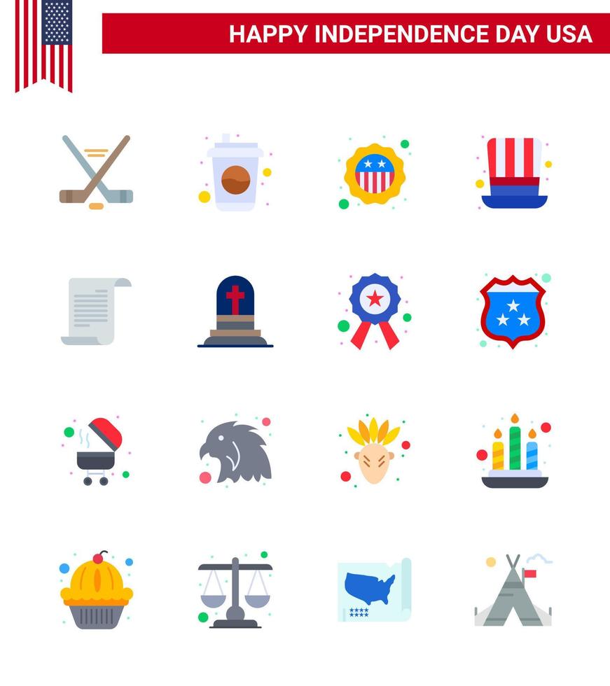 Set of 16 Vector Flats on 4th July USA Independence Day such as text usa american presidents day Editable USA Day Vector Design Elements