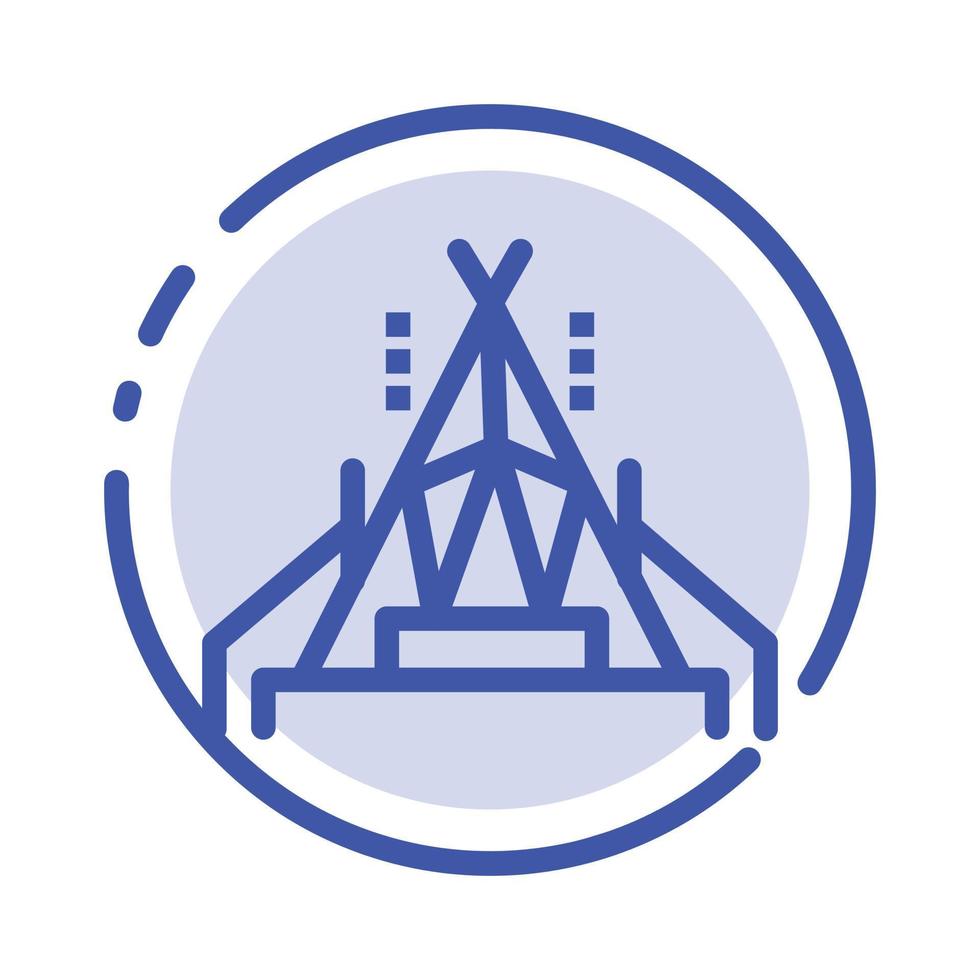 Camp Tent Camping Blue Dotted Line Line Icon vector