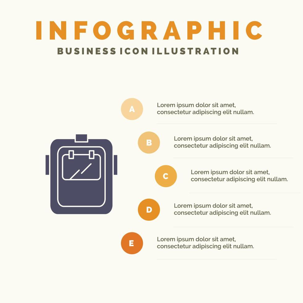 máscara soldadura protección soldador casco sólido icono infografía 5 pasos presentación antecedentes vector