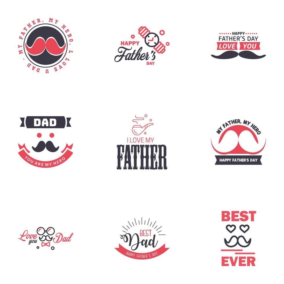 Happy fathers day 9 Black and Pink vintage retro type font Illustrator eps10 Editable Vector Design Elements