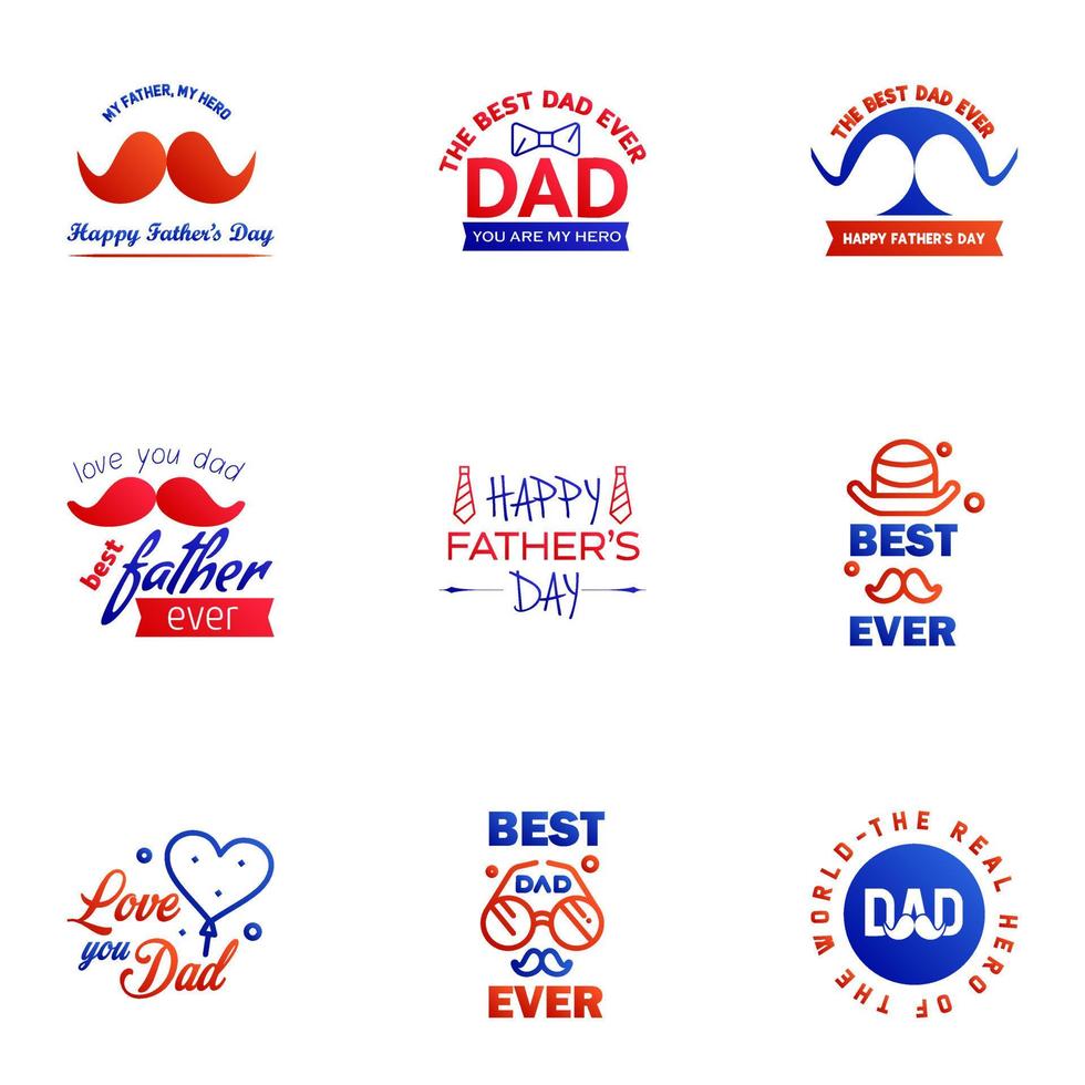 Happy fathers day 9 Blue and red vintage retro type font Illustrator eps10 Editable Vector Design Elements