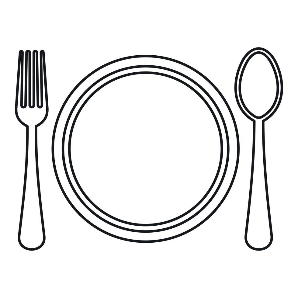 Plate, spoon and fork icon, outline style 14652206 Vector Art at Vecteezy