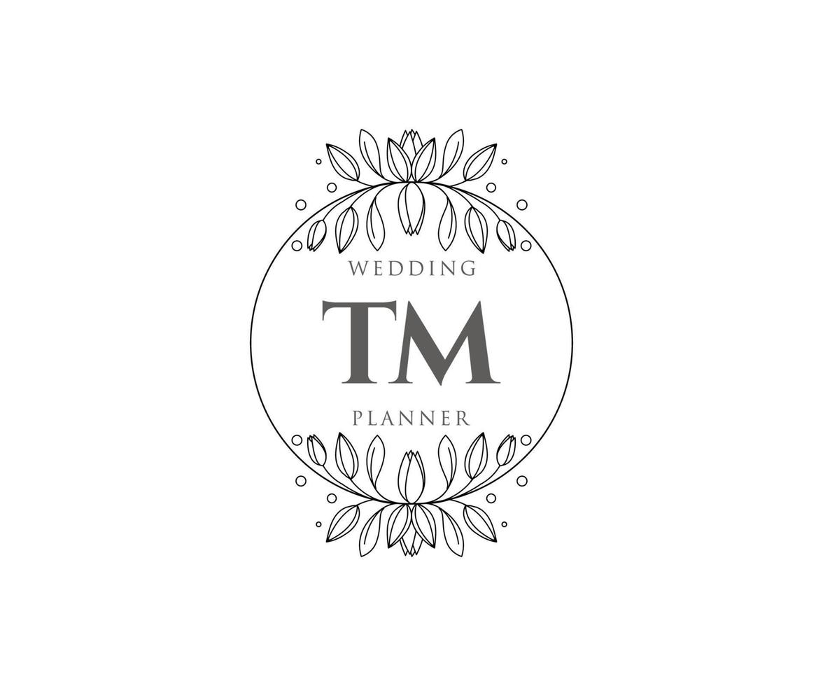 colección de logotipos de monograma de boda con letras iniciales tm, plantillas florales y minimalistas modernas dibujadas a mano para tarjetas de invitación, guardar la fecha, identidad elegante para restaurante, boutique, café en vector