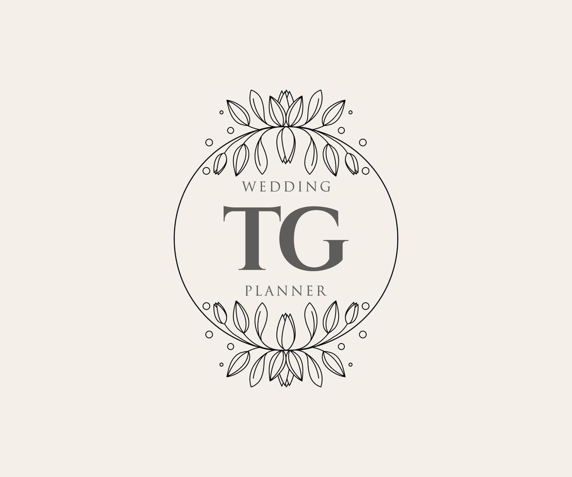 colección de logotipos de monograma de boda con letras iniciales tg, plantillas florales y minimalistas modernas dibujadas a mano para tarjetas de invitación, guardar la fecha, identidad elegante para restaurante, boutique, café en vector