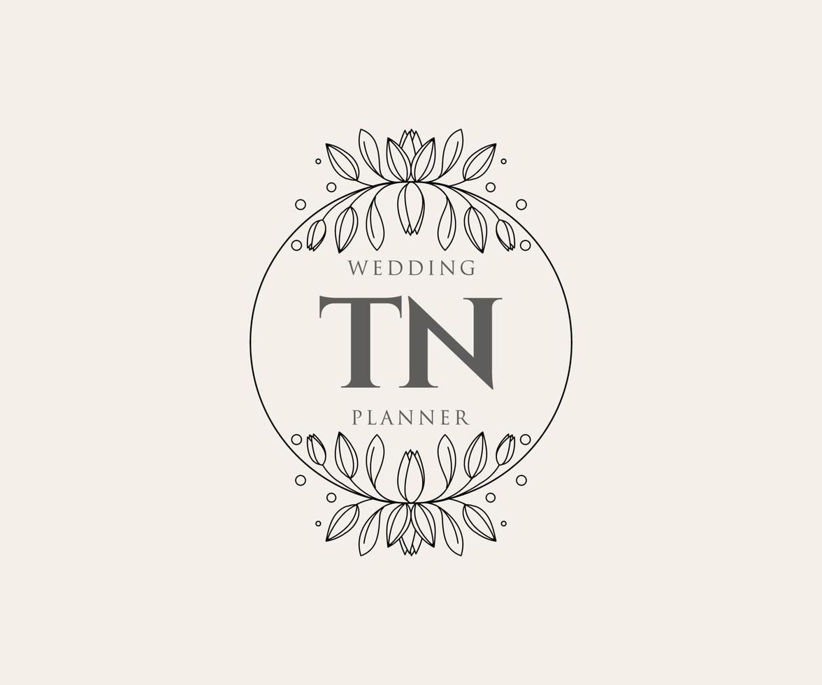 TN Initials letter Wedding monogram logos collection, hand drawn modern minimalistic and floral templates for Invitation cards, Save the Date, elegant identity for restaurant, boutique, cafe in vector