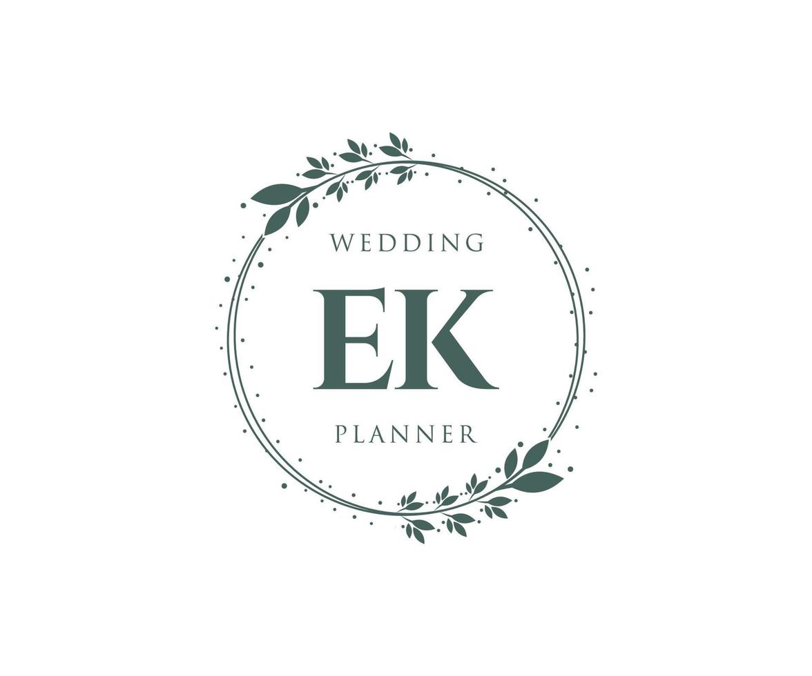 EK Initials letter Wedding monogram logos collection, hand drawn modern minimalistic and floral templates for Invitation cards, Save the Date, elegant identity for restaurant, boutique, cafe in vector