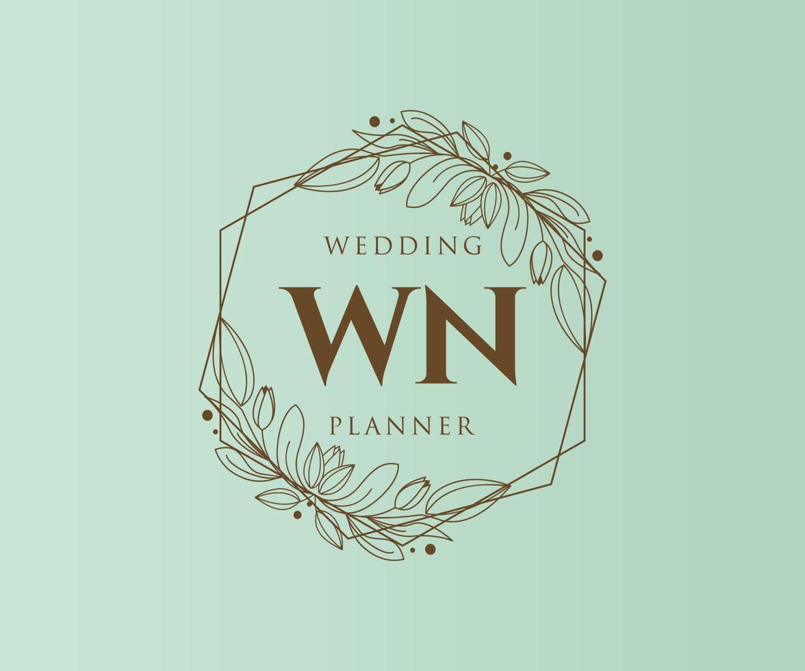 colección de logotipos de monograma de boda con letras iniciales de wn, plantillas florales y minimalistas modernas dibujadas a mano para tarjetas de invitación, guardar la fecha, identidad elegante para restaurante, boutique, café en vector