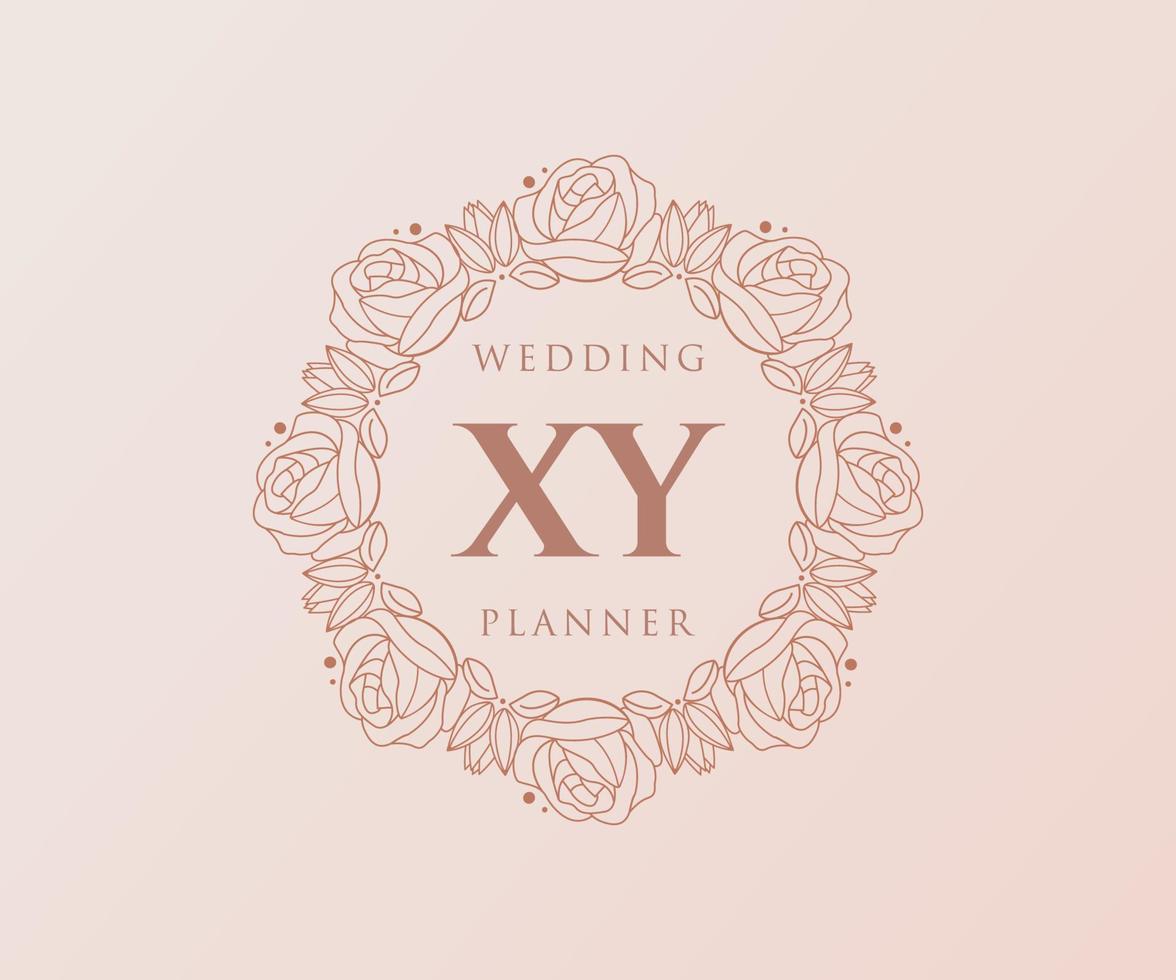 colección de logotipos de monograma de boda con letras iniciales xy, plantillas florales y minimalistas modernas dibujadas a mano para tarjetas de invitación, guardar la fecha, identidad elegante para restaurante, boutique, café en vector