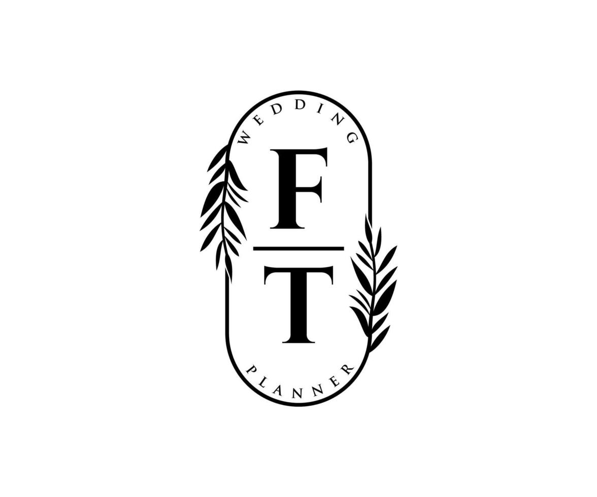 FT Initials letter Wedding monogram logos collection, hand drawn modern minimalistic and floral templates for Invitation cards, Save the Date, elegant identity for restaurant, boutique, cafe in vector