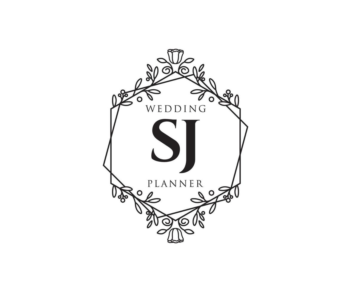 colección de logotipos de monograma de boda con letras iniciales sj, plantillas florales y minimalistas modernas dibujadas a mano para tarjetas de invitación, guardar la fecha, identidad elegante para restaurante, boutique, café en vector