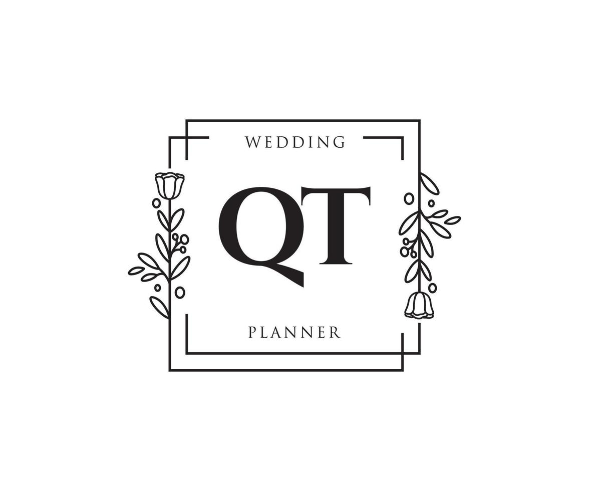 Initial QT feminine logo. Usable for Nature, Salon, Spa, Cosmetic and Beauty Logos. Flat Vector Logo Design Template Element.