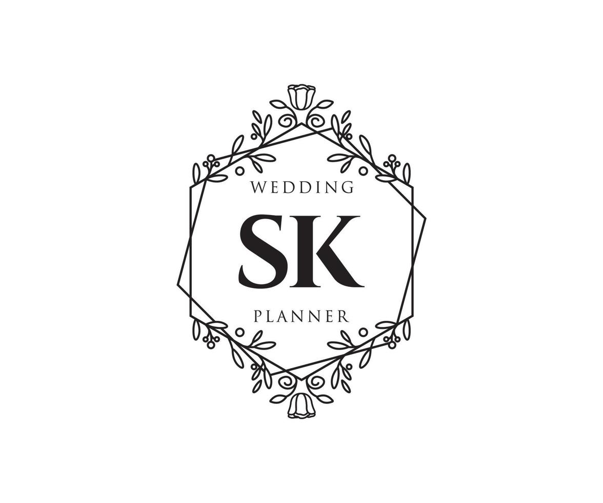 colección de logotipos de monogramas de boda con letras iniciales sk, plantillas florales y minimalistas modernas dibujadas a mano para tarjetas de invitación, guardar la fecha, identidad elegante para restaurante, boutique, café en vectores