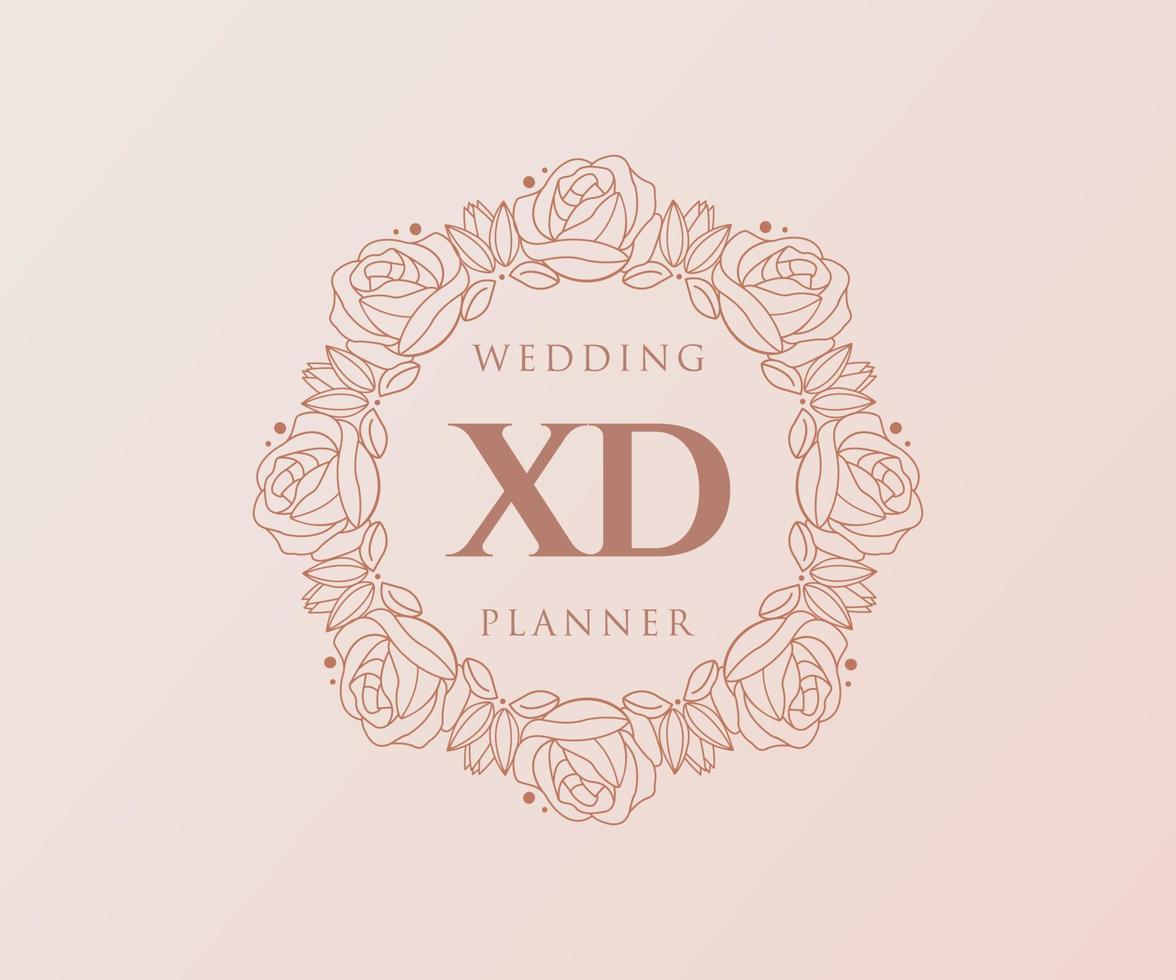 colección de logotipos de monograma de boda con letras iniciales xd, plantillas florales y minimalistas modernas dibujadas a mano para tarjetas de invitación, guardar la fecha, identidad elegante para restaurante, boutique, café en vector