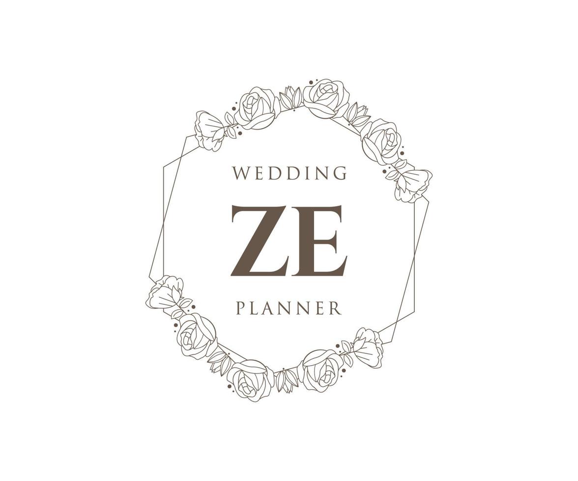 ZE Initials letter Wedding monogram logos collection, hand drawn modern minimalistic and floral templates for Invitation cards, Save the Date, elegant identity for restaurant, boutique, cafe in vector